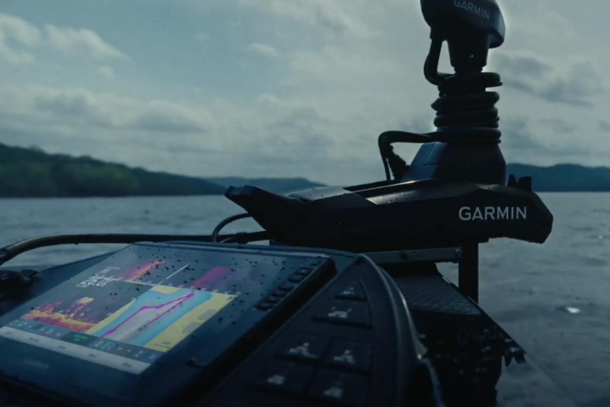 Garmin trolling motor mounted on boat to explain trolling motor thrust