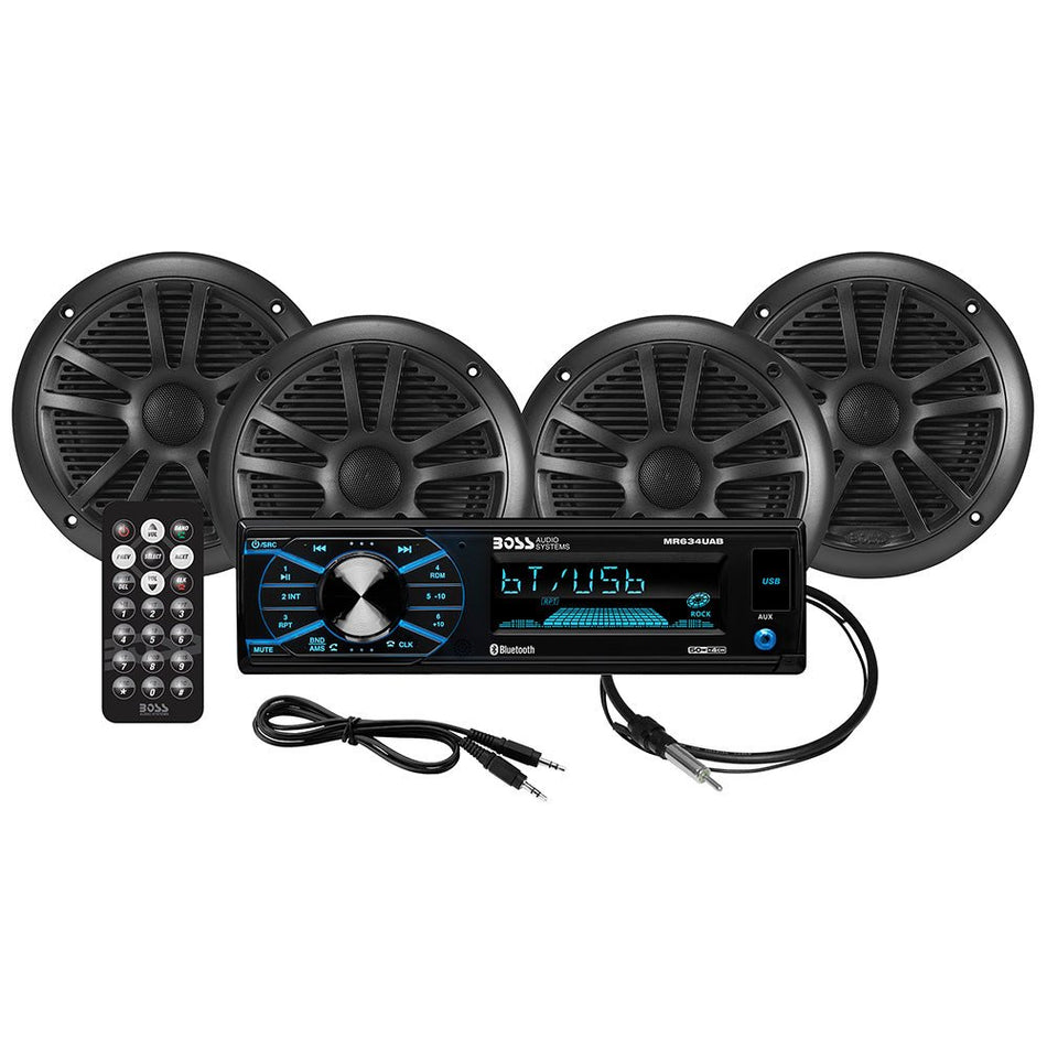 Boss Audio MCBK634B.64 Kit w/MR634UAB, 4 MR6B Speakers, & MRANT10 Antenna - MCBK634B.64