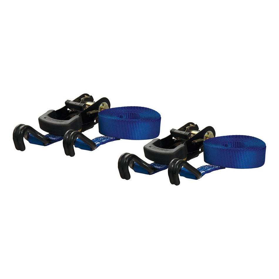 CURT 16&#39; Blue Cargo Straps w/"J" Hooks - 733 lbs - 2 Pack