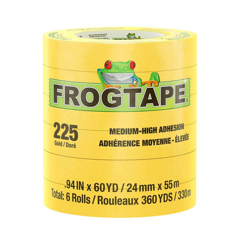 FrogTape CP 225 Medium-High Adhesion Masking Tape - 24MM x 55M x 6-Pack - Gold - Rated for 225?F