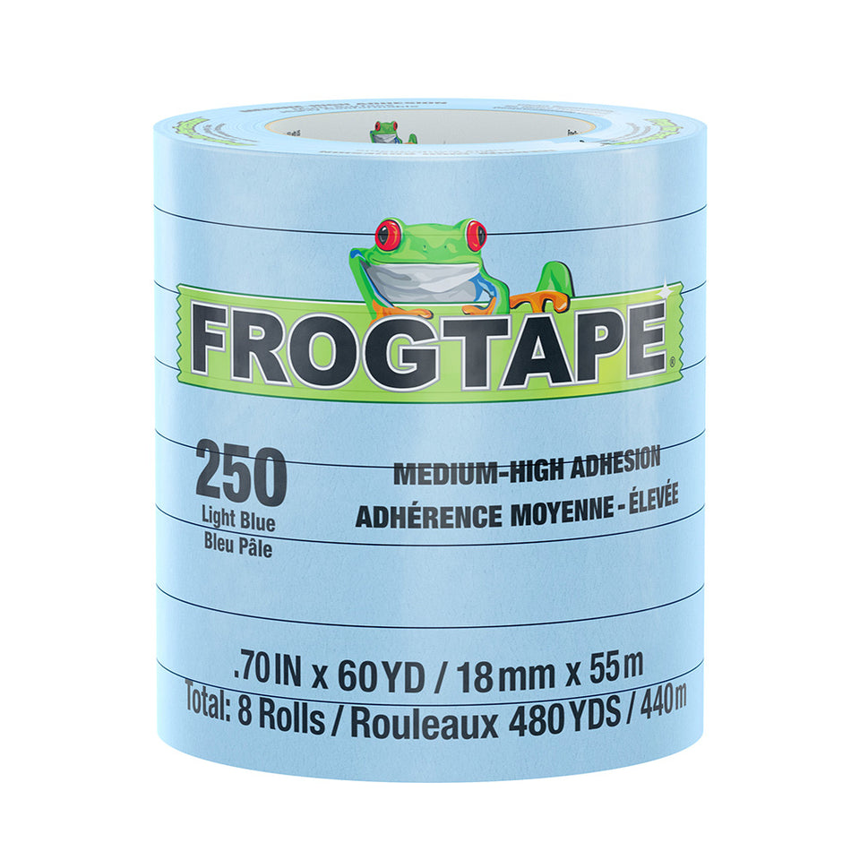 FrogTape CP 250 Medium-High Adhesion Masking Tape - 18MM x 55M x 8-Pack - Light Blue - Rated for 250?F