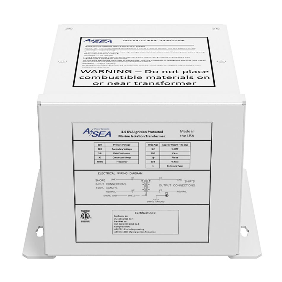 ASEA Power Systems 3.6 kVA Marine Isolation Transformer for Boat Safety and Power Protection