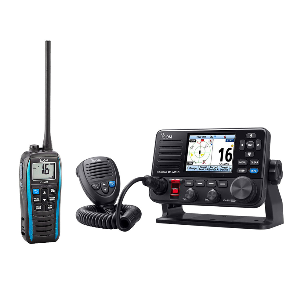 Icom M510 EVO 51 VHF Marine Radio with AIS, NMEA 2000 & Free M25 Floating Handheld VHF - Model M510 PLUS EVO 51+M25-51