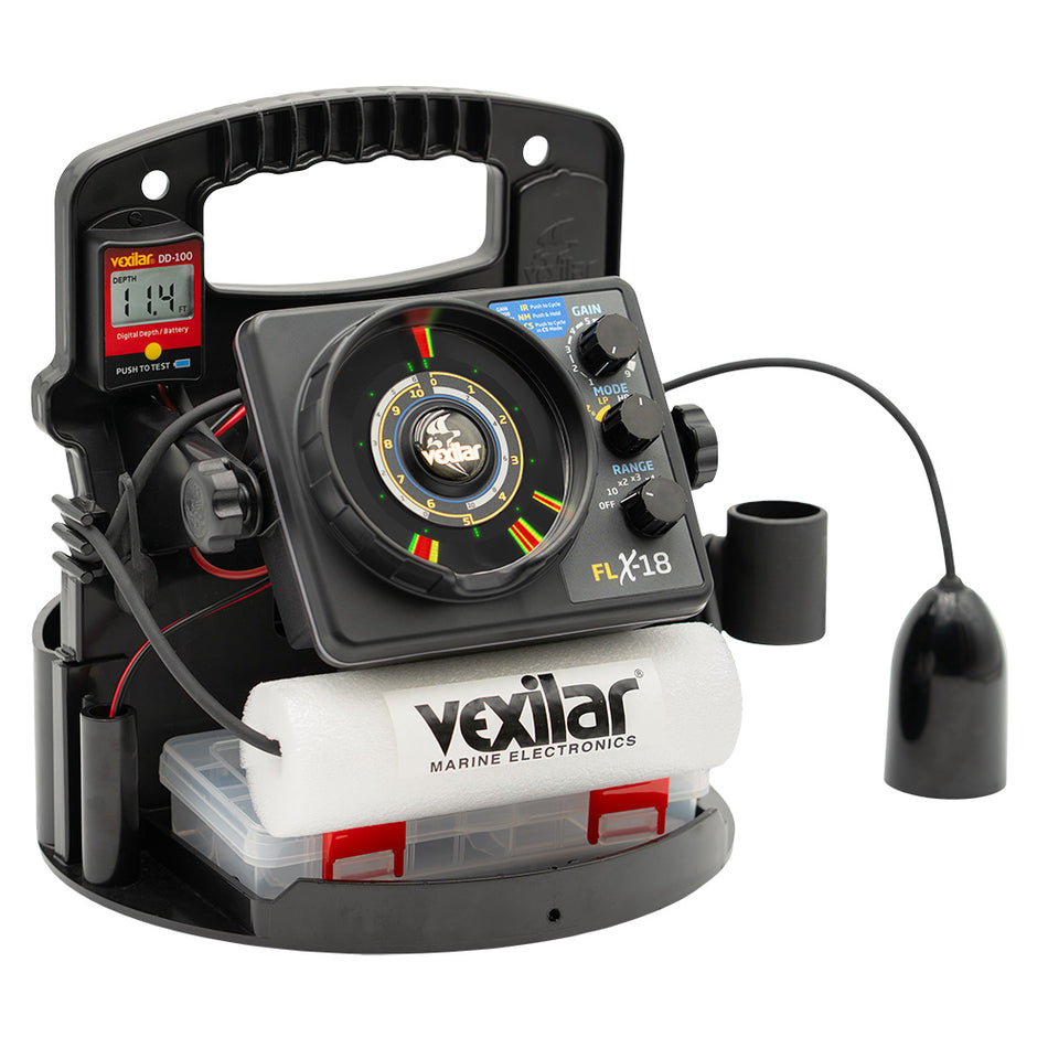 Vexilar FLX-18 Pro Pack II Ice Fishing System with 12-Degree Ice-Ducer and Digital Depth Gauge