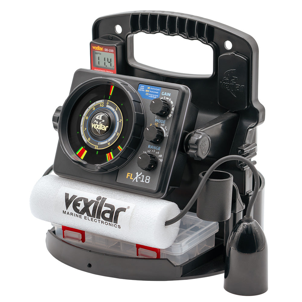 Vexilar FLX-18 Pro Pack II Ice Fishing System with 12-Degree Ice-Ducer and Digital Depth Gauge