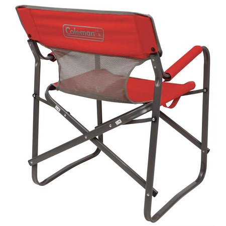 Coleman Outpost Breeze Deck Chair - Red, Foldable Portable Lawn Chair with Mesh Back and Padded Arms