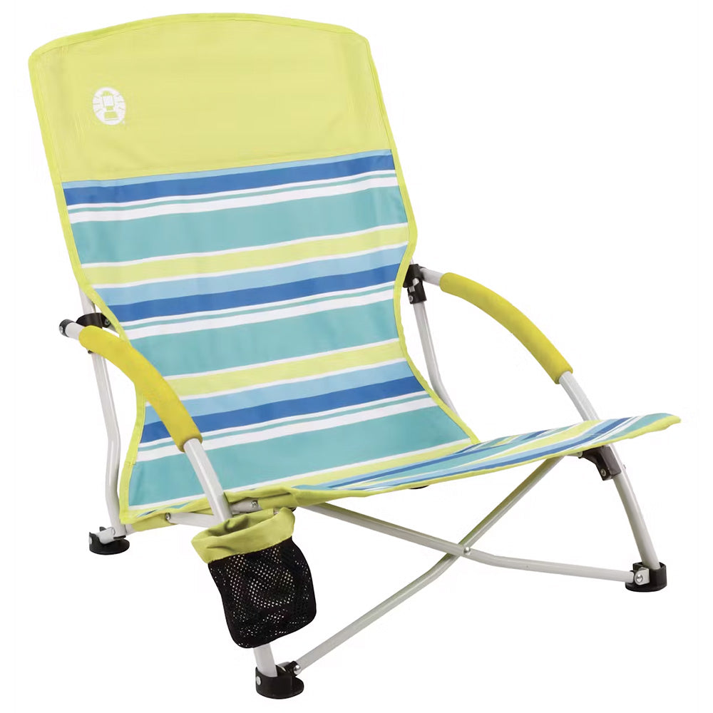 Coleman Utopia Breeze Beach Sling Chair - Yellow/Blue | Lightweight, Portable Beach Chair with Cup Holder and Supportive Design