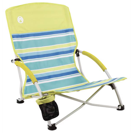 Coleman Utopia Breeze Beach Sling Chair - Yellow/Blue | Lightweight, Portable Beach Chair with Cup Holder and Supportive Design