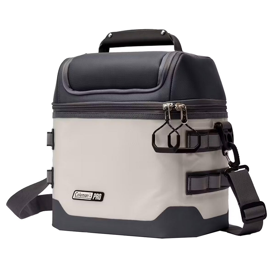 Coleman Pro 16-Can Soft Cooler in Mushroom - Durable Insulated Bag with Dry Storage and Reflective Webbing