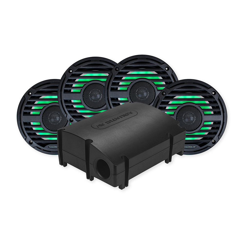 Aquatic AV PRO Classic Black Platinum Marine Speaker and Bluetooth Subwoofer Kit