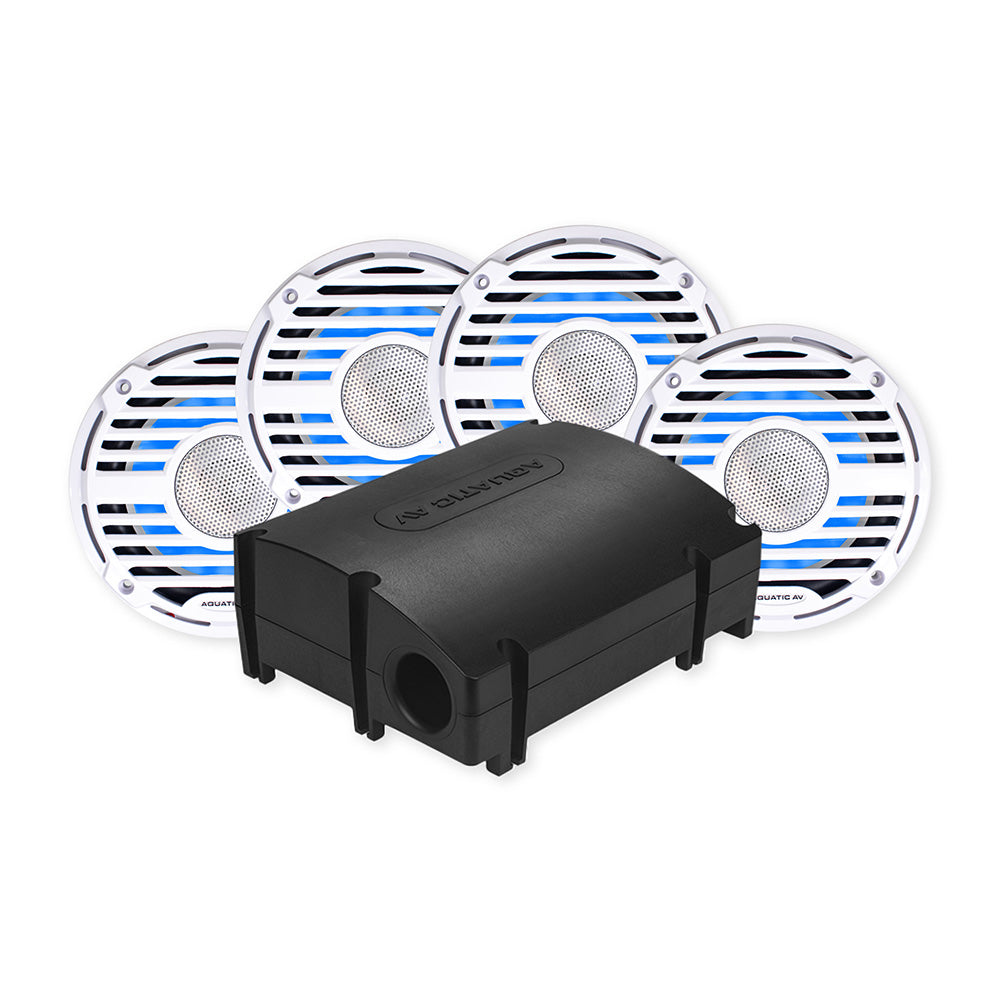 Aquatic AV PRO Classic White Platinum Kit - 6.5-inch Waterproof Marine Speakers with RGB Lighting and SWA6 Bluetooth Subwoofer System