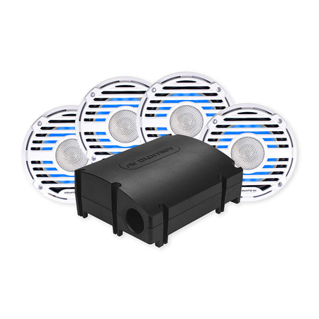 Aquatic AV PRO Classic White Platinum Kit - 6.5-inch Waterproof Marine Speakers with RGB Lighting and SWA6 Bluetooth Subwoofer System