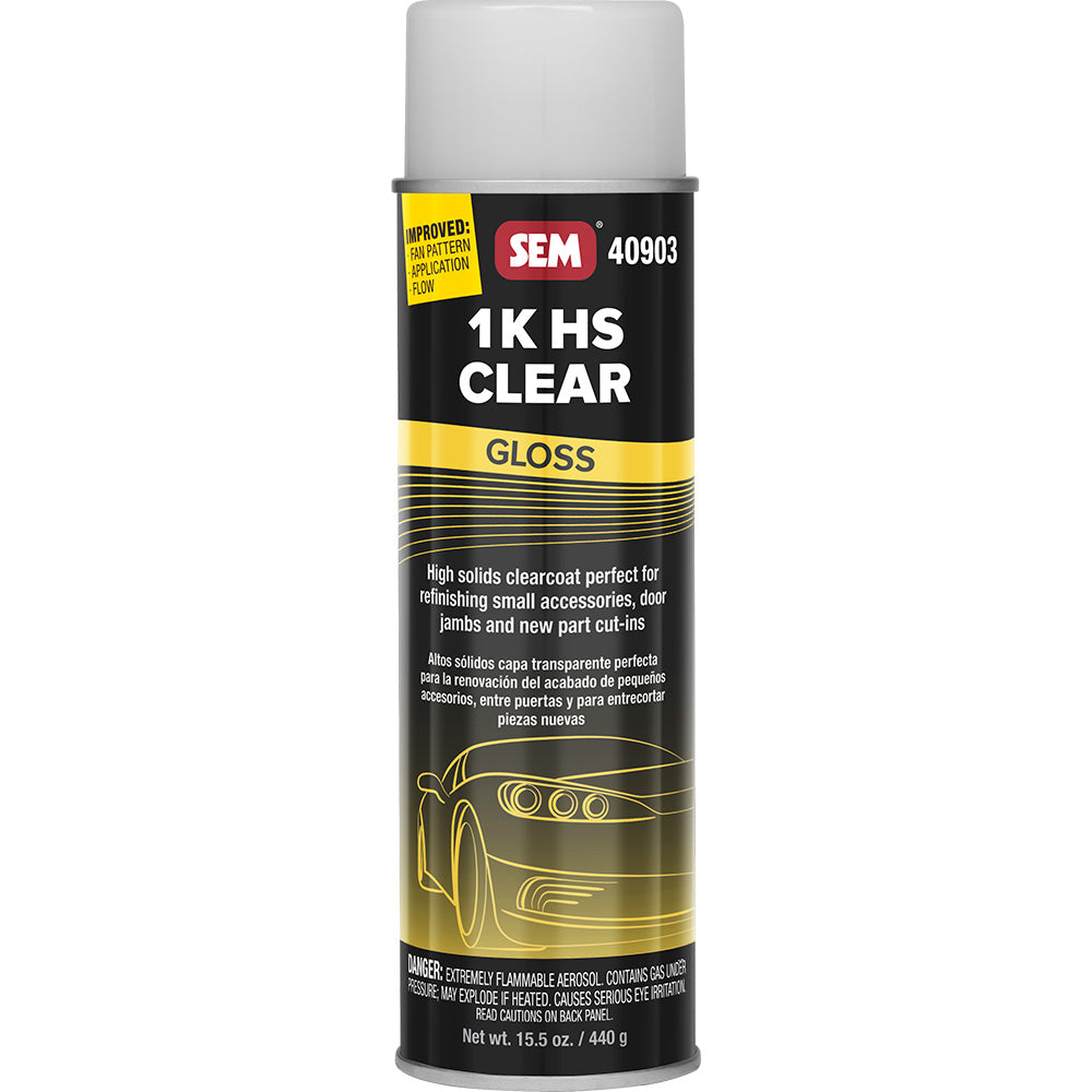 SEM 1K HS Clear Gloss Finish Aerosol Spray - 20 oz. High Solids Clearcoat for Automotive Refinishing