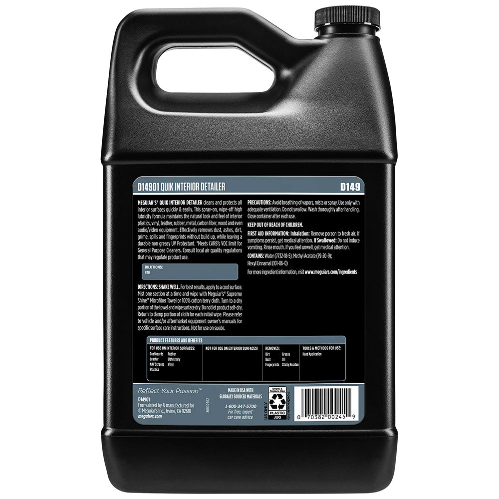 Meguiar's Quik Interior Detailer 1 Gallon - Quick Cleaning and UV Protection for Car Interiors