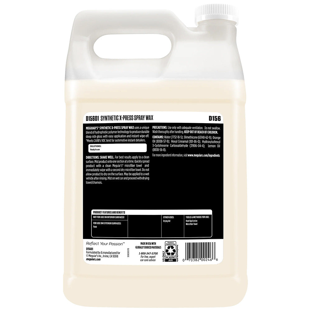 Meguiar's Synthetic X-Press Spray Wax - 1 Gallon for Deep Gloss and Durable Protection
