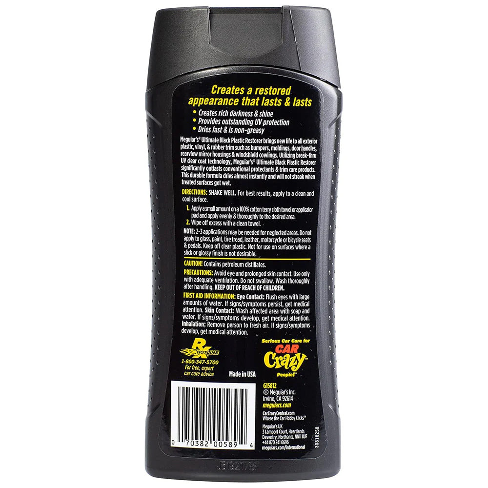 Meguiar's Ultimate Black Plastic Restorer - 12oz for Exterior Plastic, Vinyl, and Rubber Trim