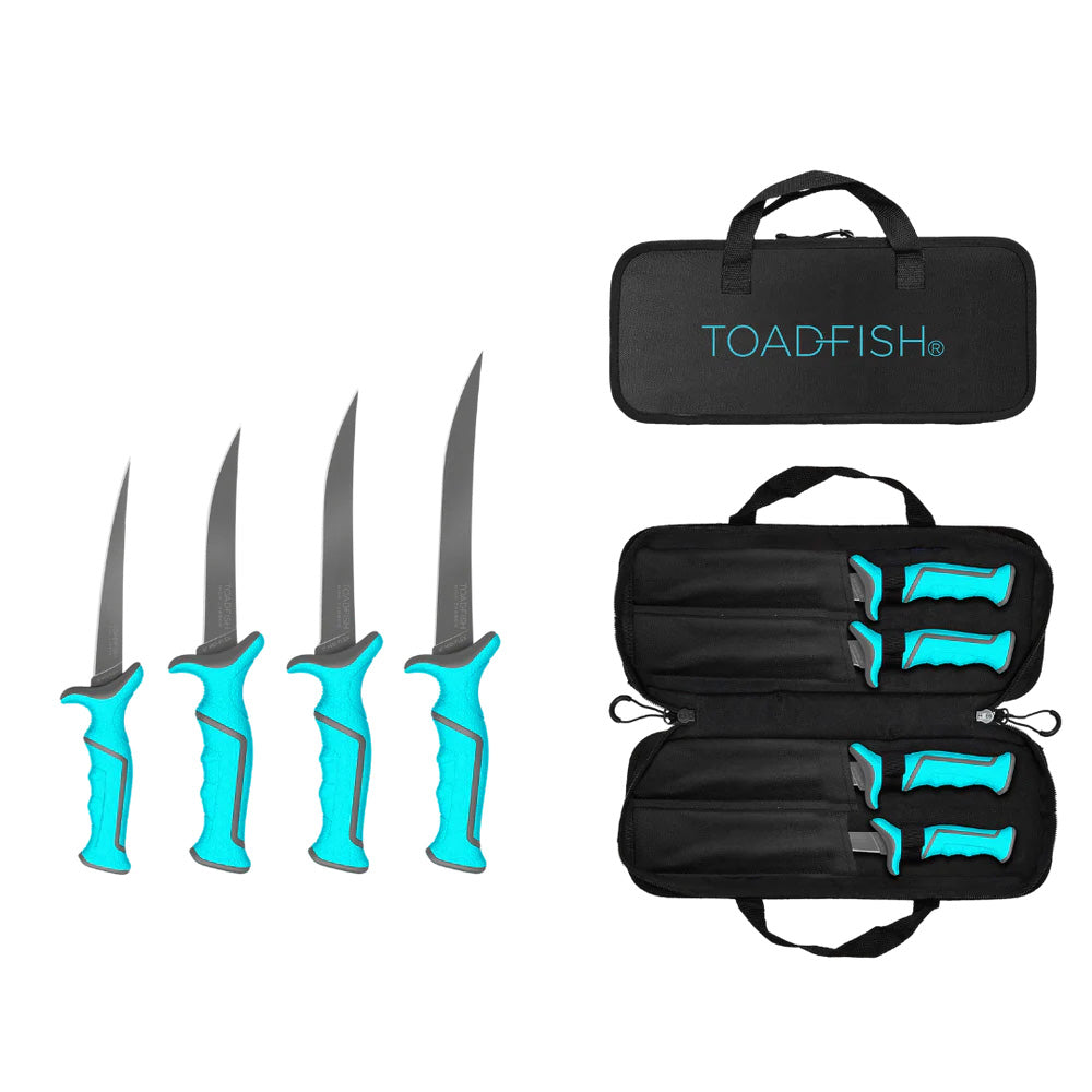 Toadfish Fixed Filet Knife Set - 4 High-Performance Fish Fillet Knives with Carrying Case