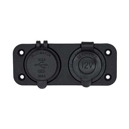Bluewater Dual USB/USB-C 12V Combo Receptacle w/Plate