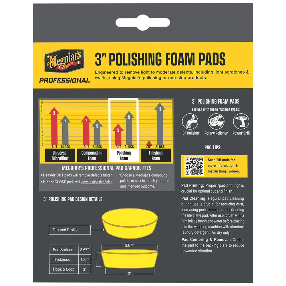 Meguiar's Professional 3-Inch Polishing Foam Pads 3-Pack for Light to Moderate Surface Defect Removal