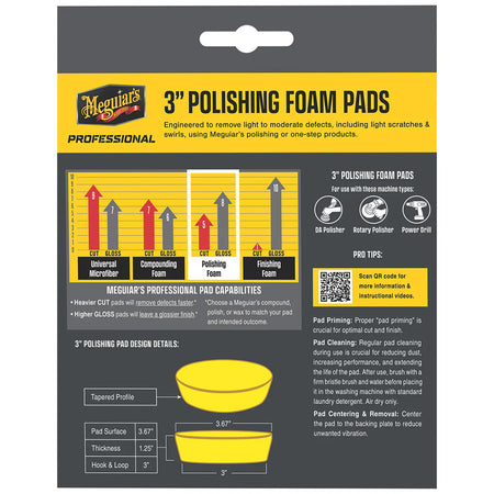 Meguiar's Professional 3-Inch Polishing Foam Pads 3-Pack for Light to Moderate Surface Defect Removal