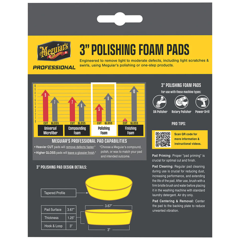 Meguiar's Professional 3-Inch Polishing Foam Pads 3-Pack for Light to Moderate Surface Defect Removal