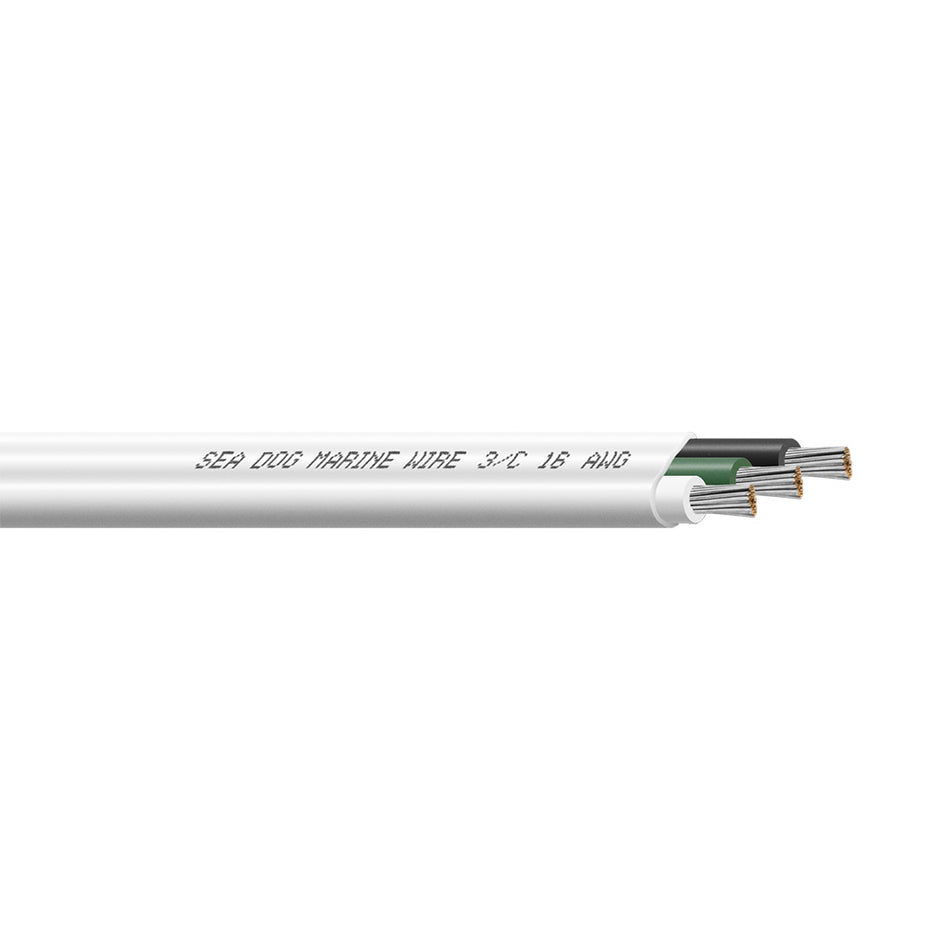 Sea-Dog 16/3 AWG Flat Triplex Marine Cable in White, Green & Black – 100 Feet