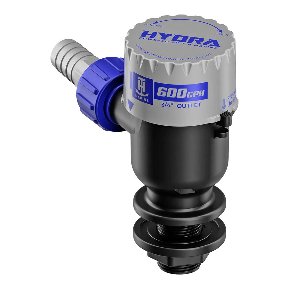 T-H Marine HYDRA Livewell Pump 600 GPH 12V Short Nozzle - Reliable Marine Livewell Circulation