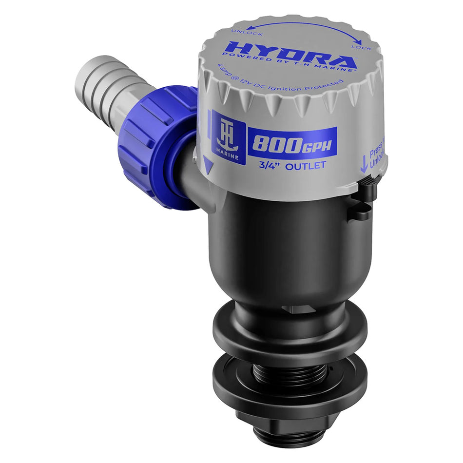 T-H Marine HYDRA Livewell Pump 800 GPH 12V Short Nozzle for Reliable Marine Livewell Circulation