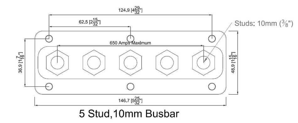 Bep Heavy Duty Buss Bar 5 3/8"" Studs 650 Amp