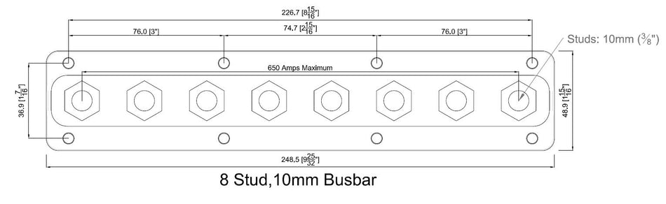 Bep Heavy Duty Buss Bar 8 3/8"" Studs 650 Amp