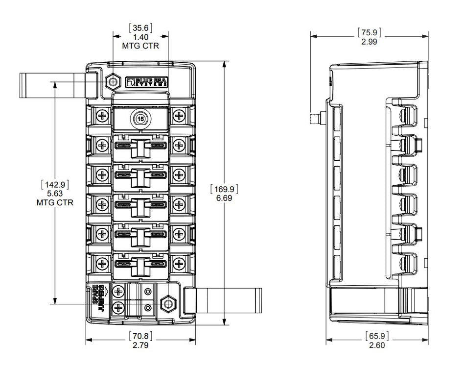 Blue Sea St Clb Circuit Breaker Block - 6 Independant Circuits