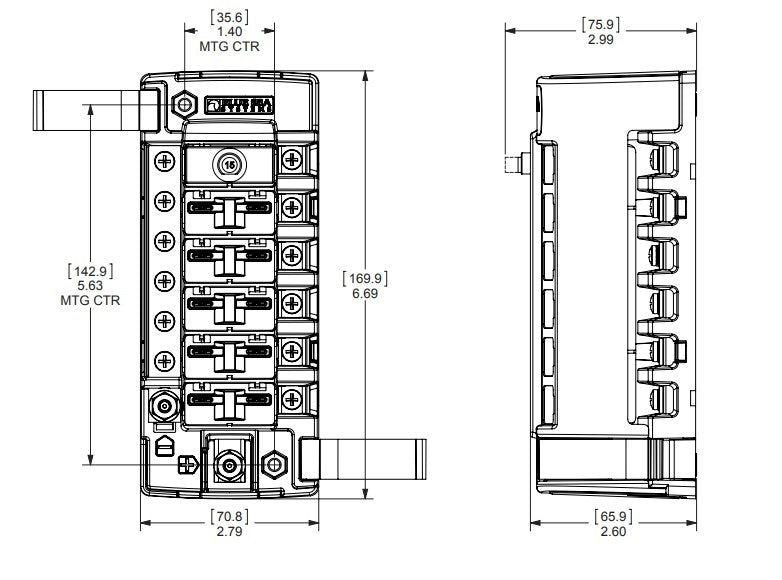 Blue Sea St Clb Circuit Breaker Block - 6 Position With Negative Bus