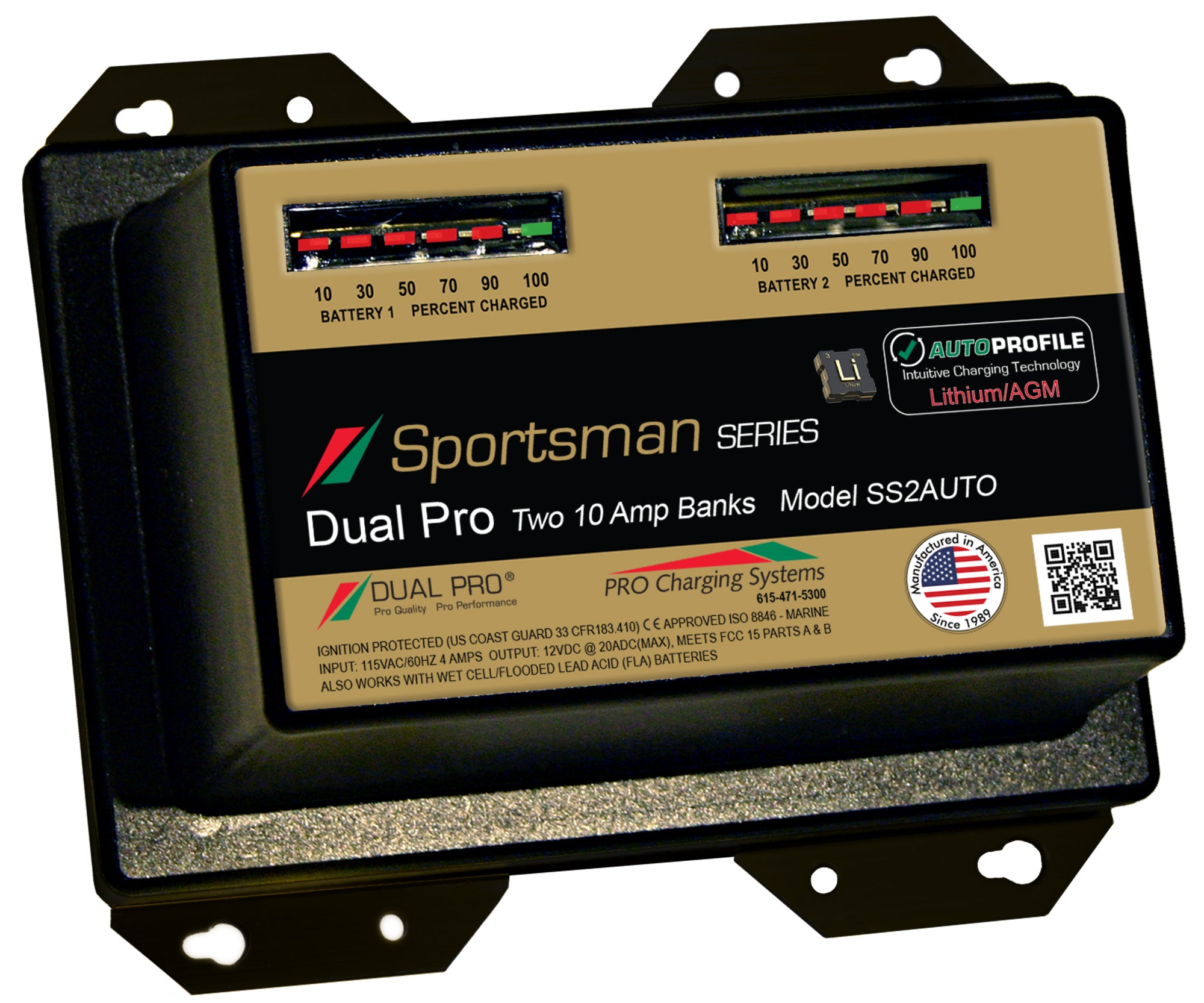 Dual Pro Ss2auto Battery Charger, Auto Profile 2 Bank 20 Amps - SS2AUT