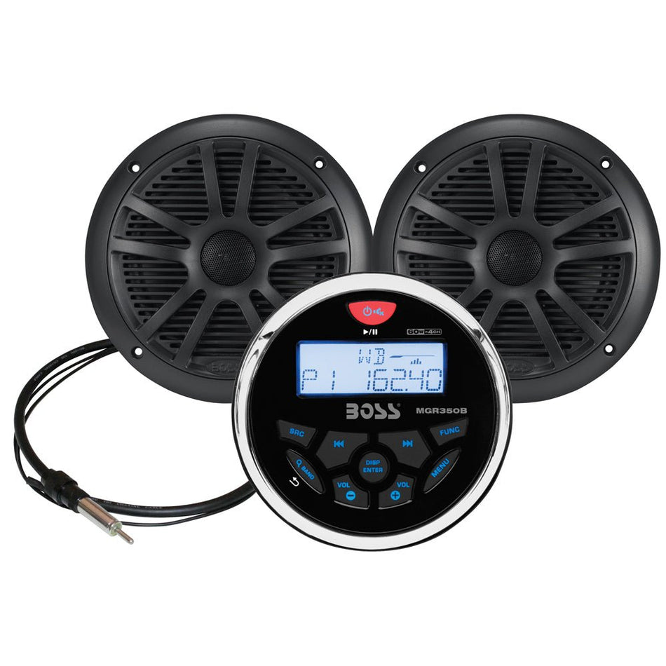 Boss Audio MCKGB350W.6 Marine Stereo & 6.5" Speaker Kit - Black - MCKGB350B.6