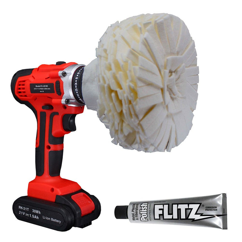 Flitz Buff Ball - Large 5" - White w/1.76oz Tube Flitz Polish