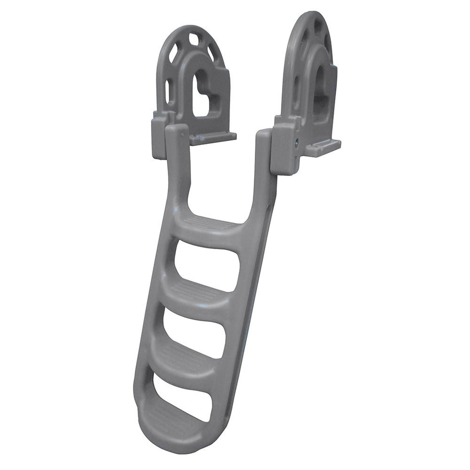 Dock Edge Stand-Off Flip-Up Polyethylene Roto Molded 4-Step Dock Ladder - Grey