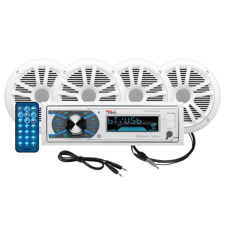 Boss Audio MCK632WB.64 Marine Stereo & 2 Pairs of 6.5" Speaker Kit - White - MCK632WB.64