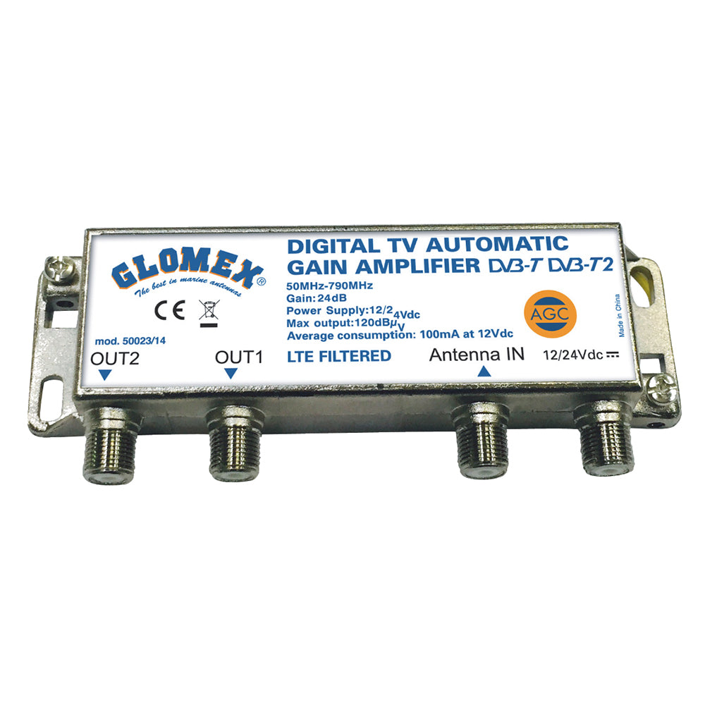Glomex Auto Gain Control Amplifier for 2 TV Outputs - 12/24VDC