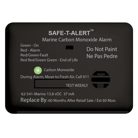 Safe-T-Alert 62-541-R-Marine 12V Carbon Monoxide Alarm with Relay - Surface Mount, Black