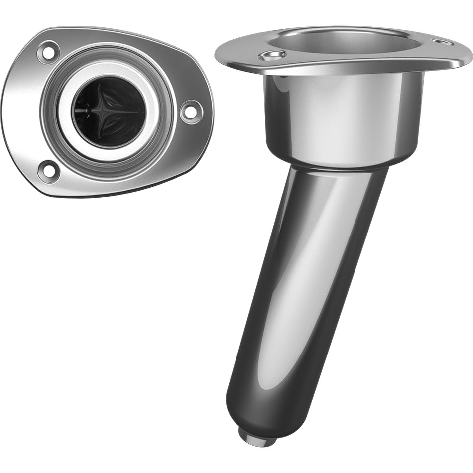 Mate Series Stainless Steel 15&deg; Rod &amp; Cup Holder - Drain - Oval Top