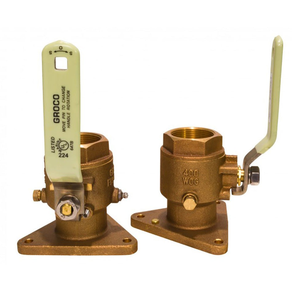 GROCO 1" Bronze Tri-Flanged Ball Valve/Seacock