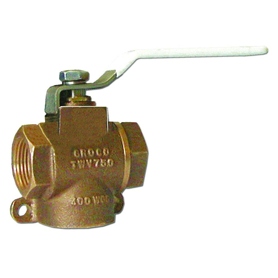 GROCO 3/4" NPT Bronze 3-Way Valve