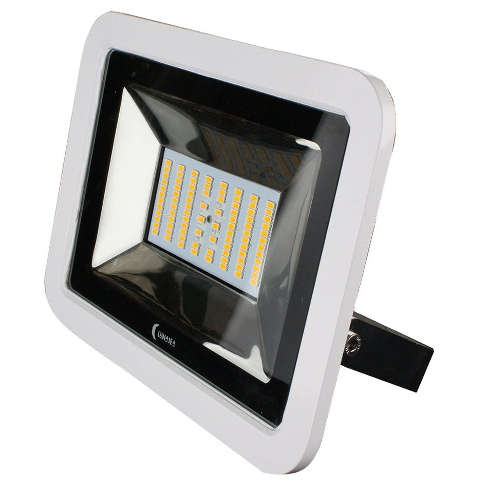 Lunasea 35W Slimline LED Floodlight, 12/24V, Cool White, 4800 Lumens, 3&#39; Cord - White Housing