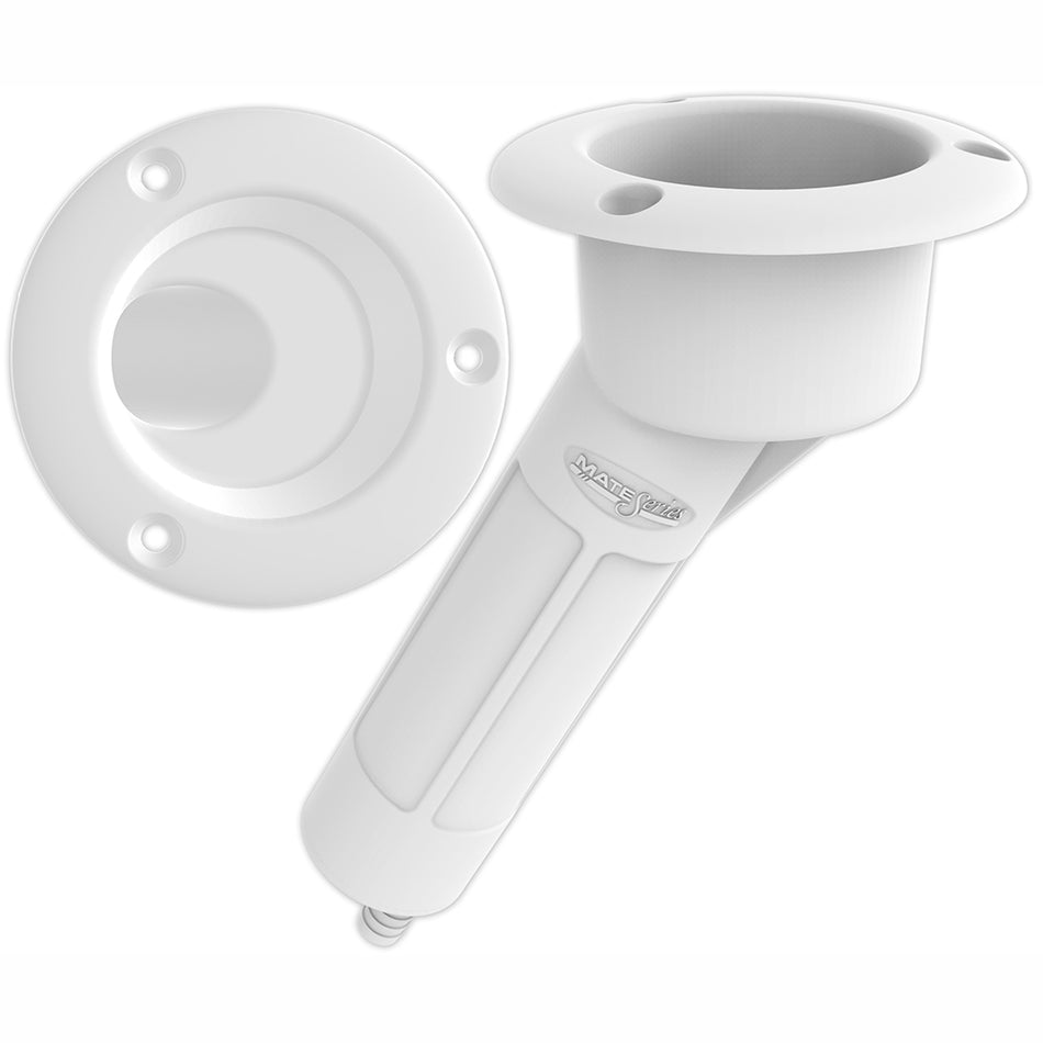 Mate Series Plastic 30&deg; Rod &amp; Cup Holder - Drain - Round Top - White