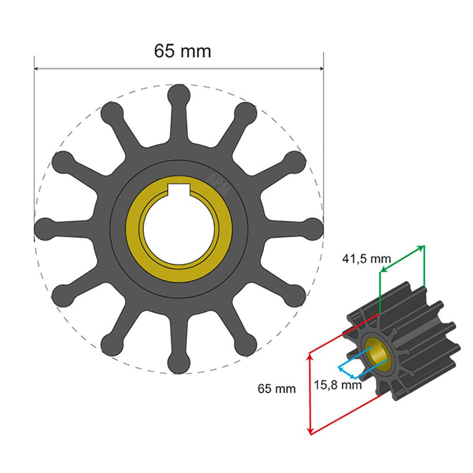 Albin Group Premium Impeller Kit 65 x 15.8 x 41.5mm - 12 Blade - Key Insert - 06-01-018