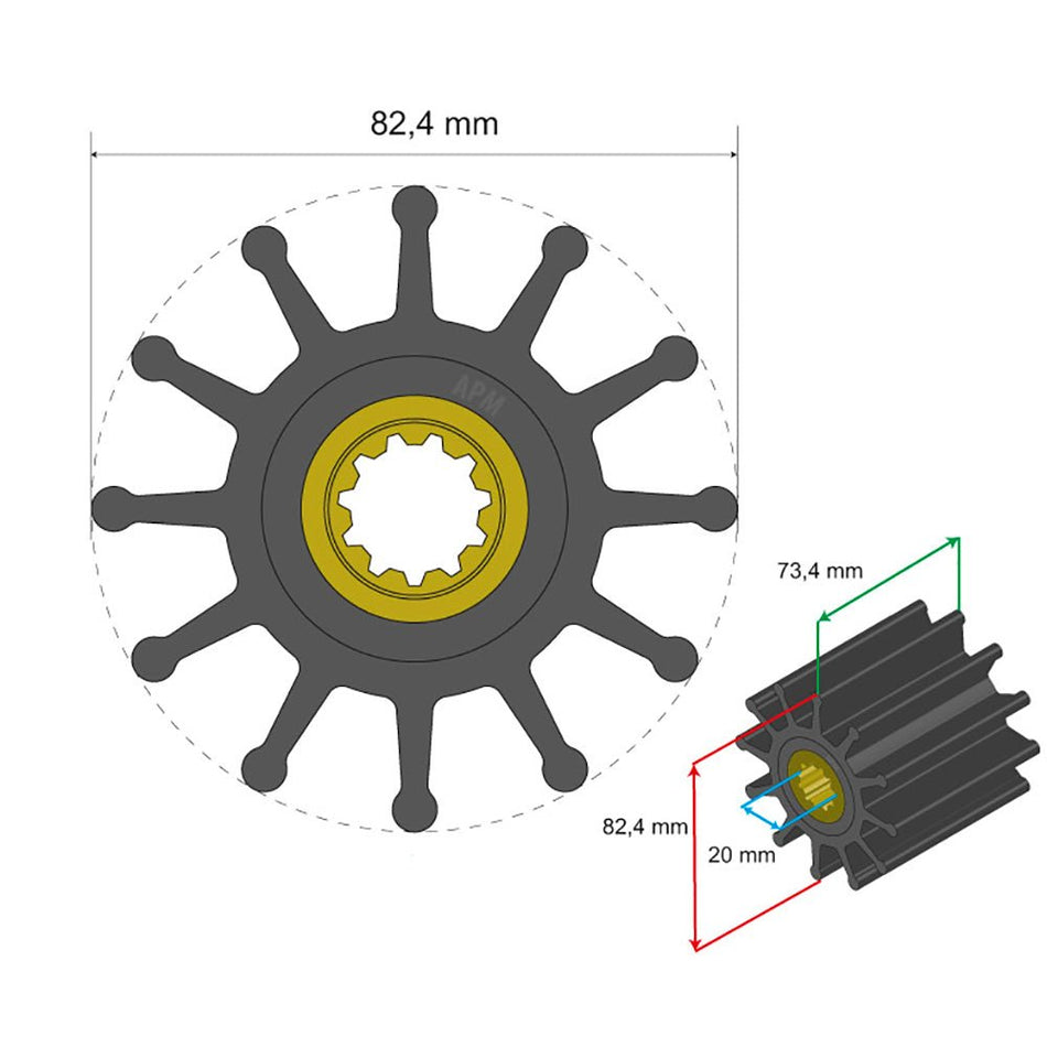 Albin Group Premium Impeller Kit 82.4 x 20 x 73.4mm - 12 Blade - Spline Insert - 06-02-026