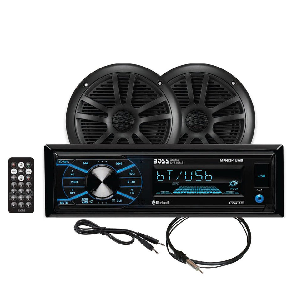 Boss Audio MCBK634B.6 Marine Stereo & 6.5" Speaker Kit - Black - MCBK634B.6