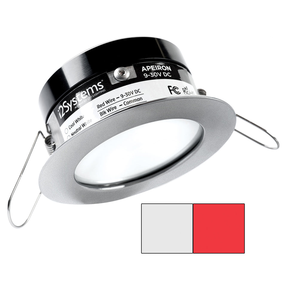 I2Systems Inc Apeiron PRO A503 - 3W Spring Mount Light - Round - Cool White & Red - Brushed Nickel Finish - A503-41AAG-H