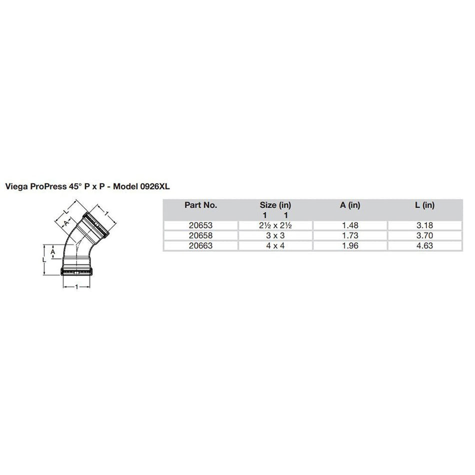 Viega ProPress 2-1/2" - 45° Copper Elbow - Double Press Connection - Smart Connect Technology - 20653