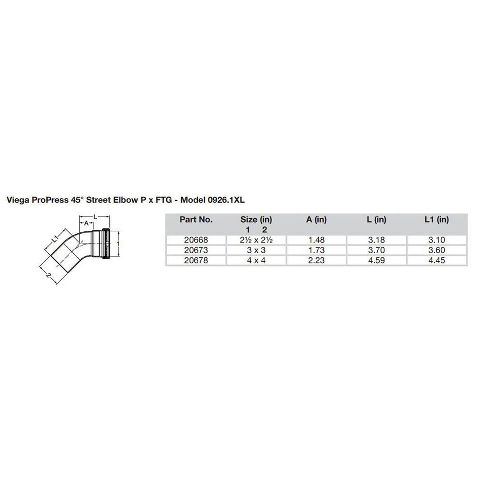 Viega ProPress - 2-1/2" - 45&deg; Copper Elbow - Street/Press Connection - Smart Connect Technology